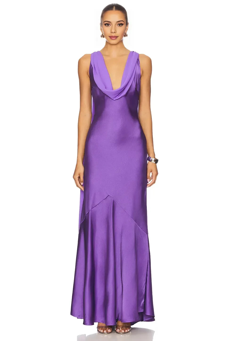 Elegant Mermaid Cowl Neck Sleeveless Draped Back Floor Length Evening Dress