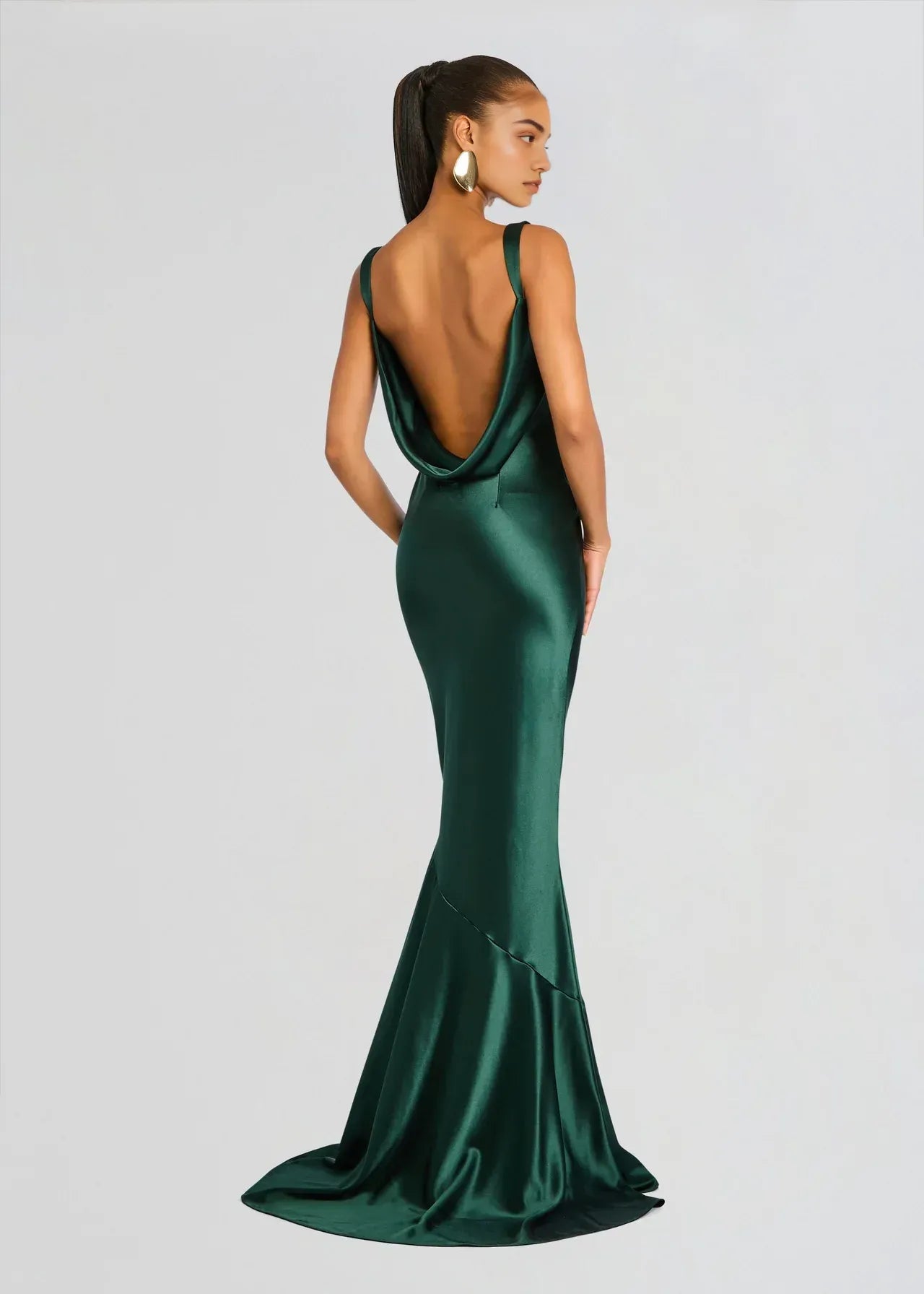 Elegant Mermaid Cowl Neck Sleeveless Draped Back Floor Length Plus Size Evening Dress