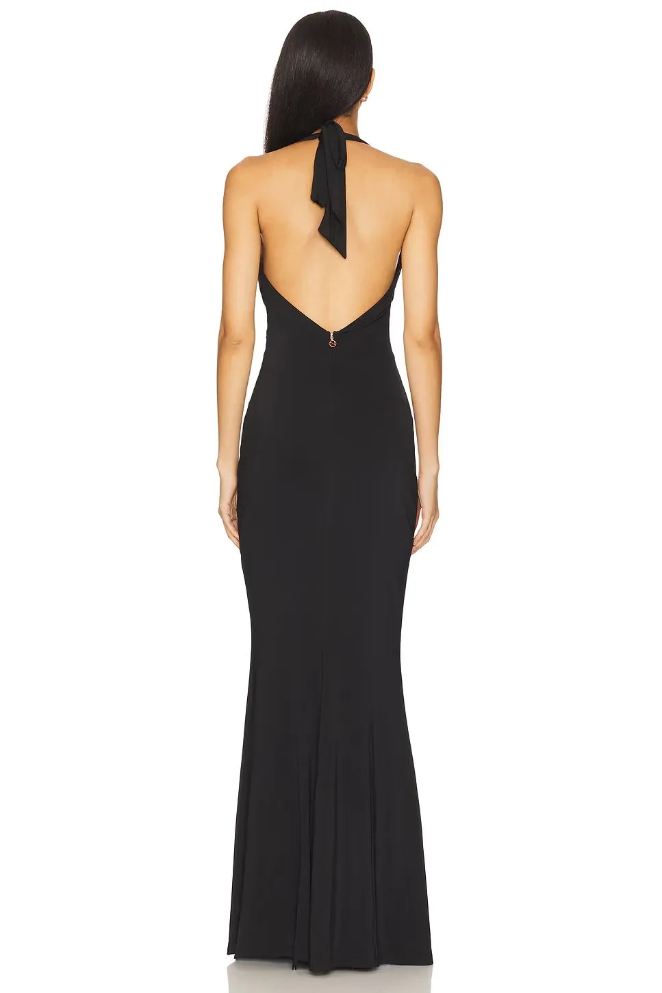 Elegant Mermaid Halter Neck Sleeveless Lace Detail Open Back Floor Length Evening Dress