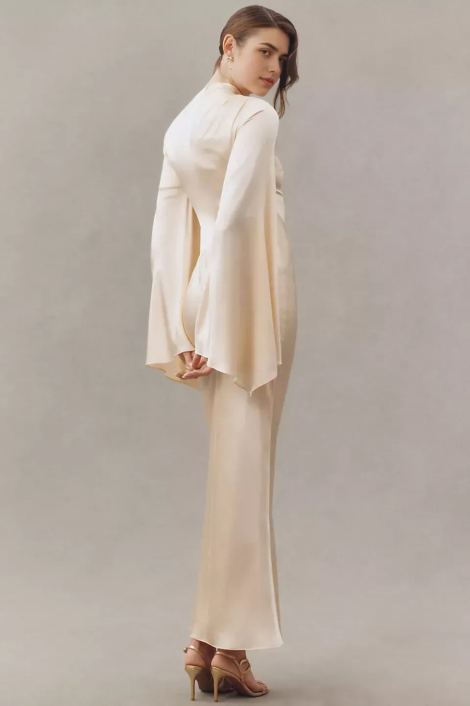 Elegant Mermaid High Neck Bell Sleeve Zipper Back Floor Length Evening Dress