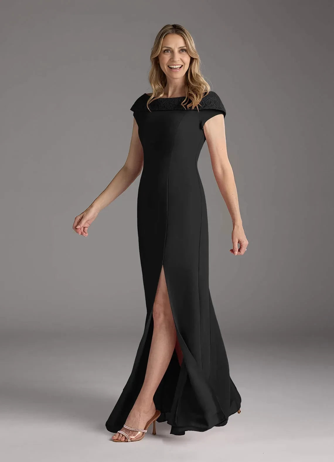 Elegant Mermaid Off Shoulder Cap Sleeve Zipper Back Floor Length Mother of the Bride Dress