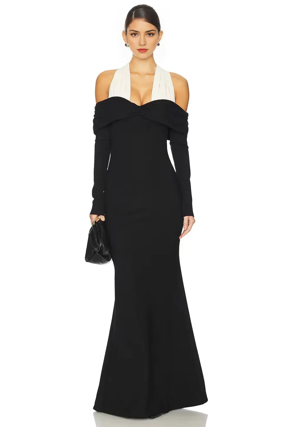 Elegant Mermaid Off Shoulder Long Sleeve Contrast Back Floor Length Evening Dress