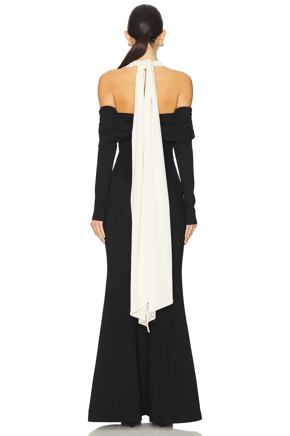 Elegant Mermaid Off Shoulder Long Sleeve Contrast Back Floor Length Evening Dress