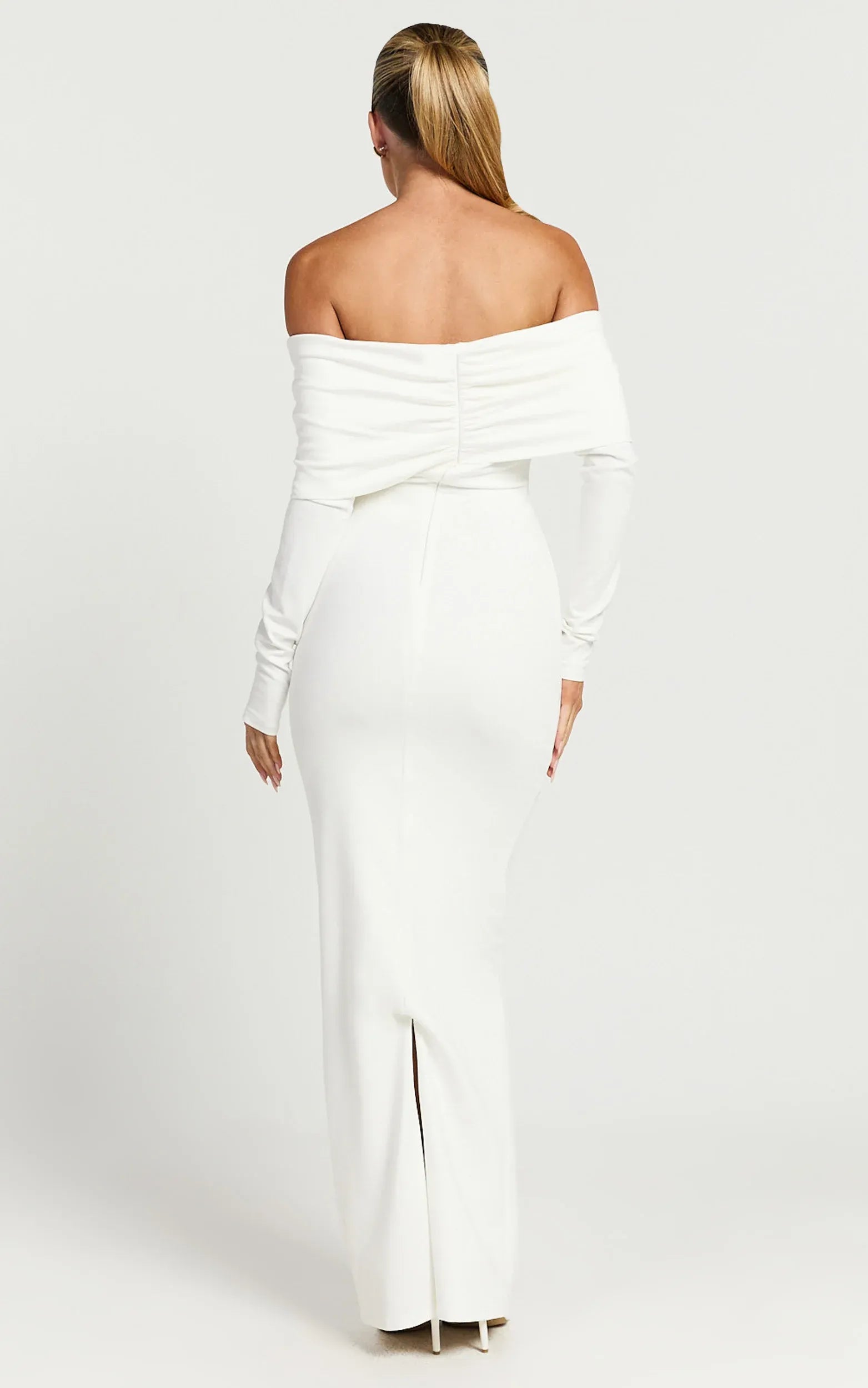 Elegant Mermaid Off Shoulder Long Sleeve Ruched Back Floor Length Plus Size Evening Dress