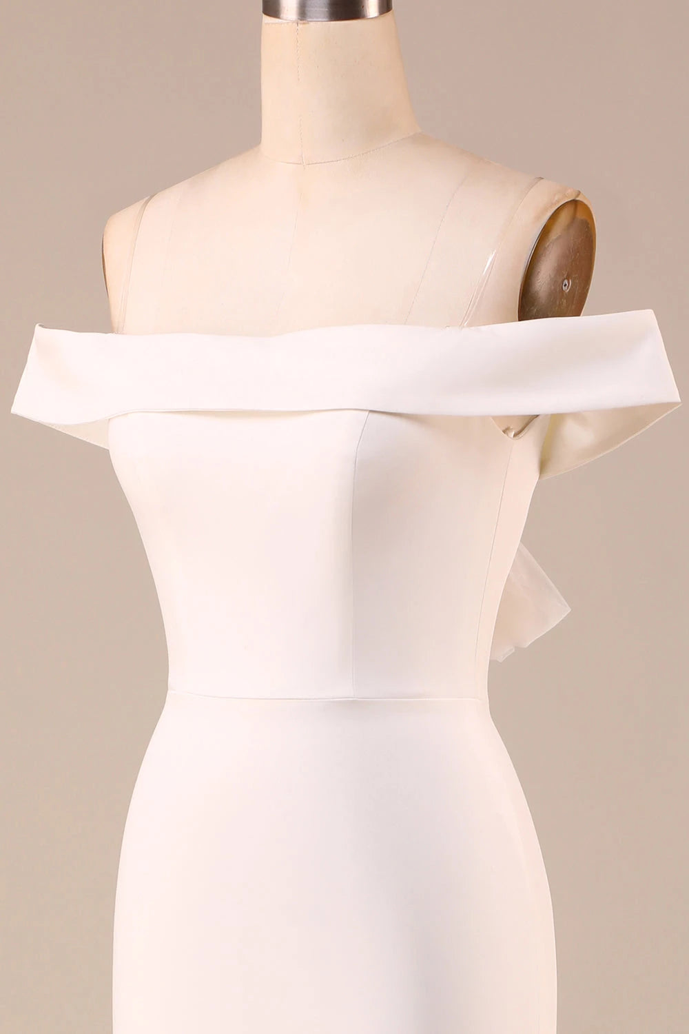 Elegant Mermaid Off Shoulder Sleeveless Bow Back Maxi Wedding Dress