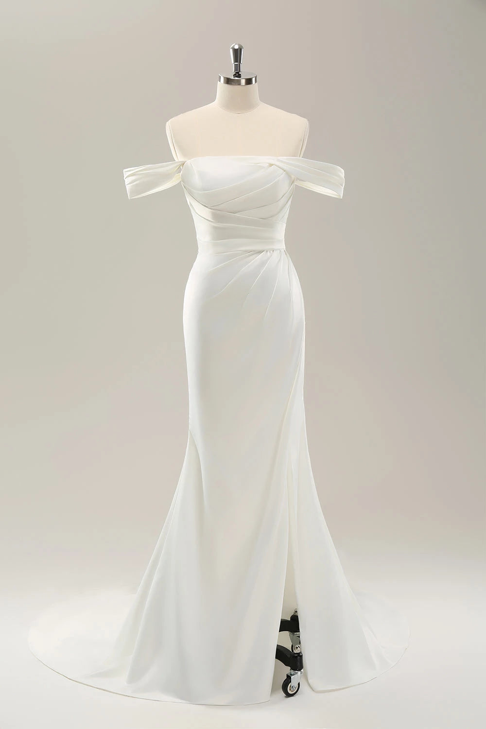 Elegant Mermaid Sleeveless Off Shoulder Sleeveless Zip Back Maxi Wedding Dress