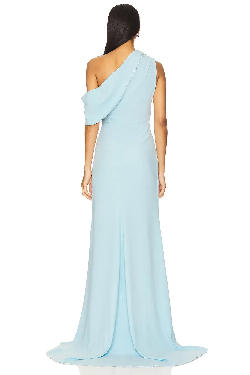 Elegant Mermaid One Shoulder Asymmetric Sleeve Solid Back Floor Length Evening Dress