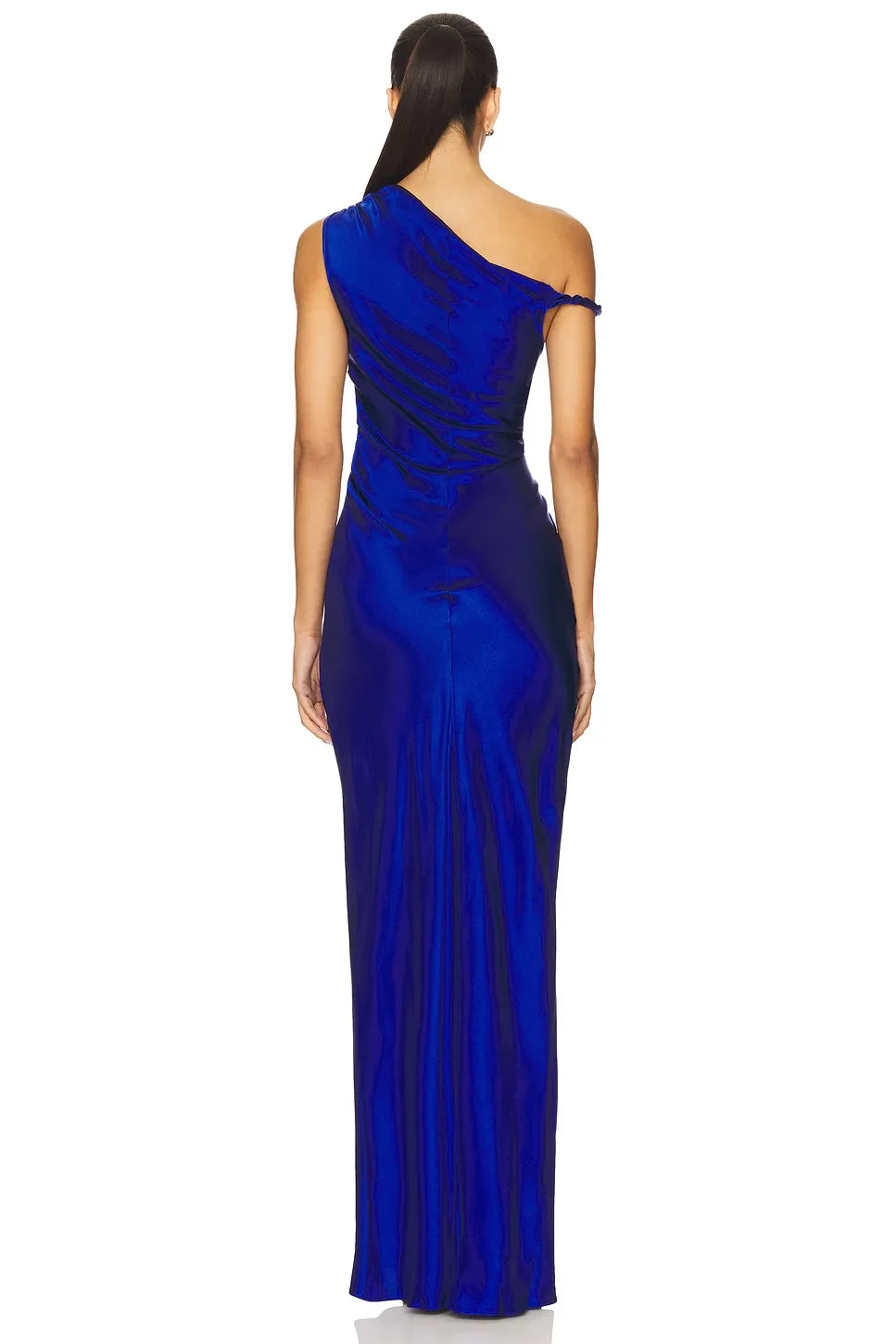 Elegant Mermaid One Shoulder Draped Sleeve Ruched Back Floor Length Evening Dress
