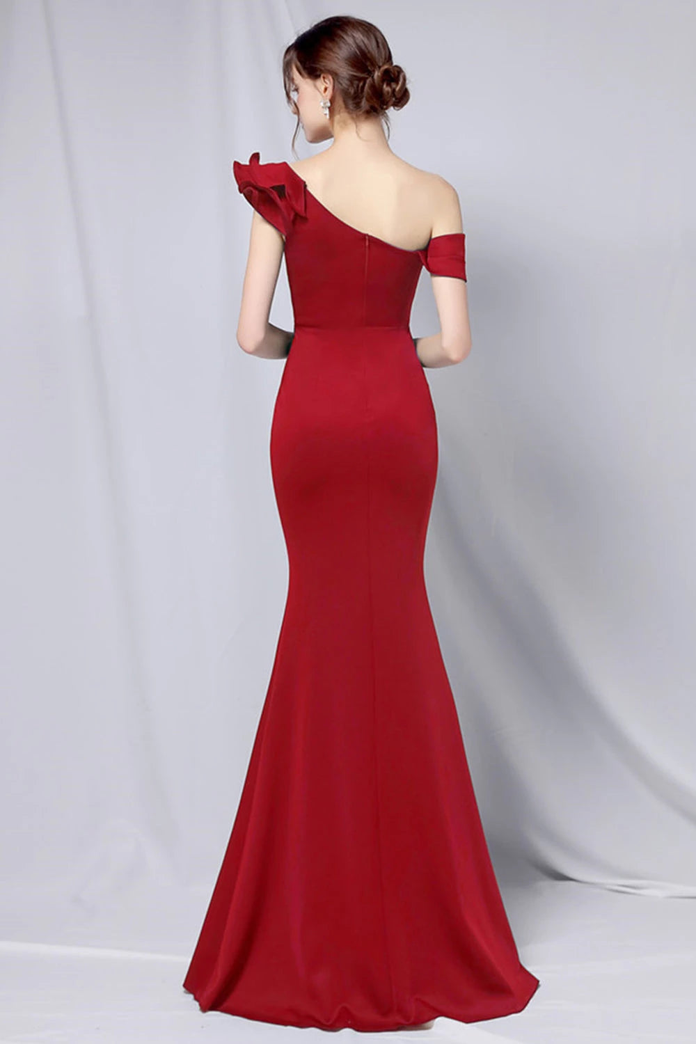Elegant Mermaid One Shoulder Short Sleeve Zipper Back Evening Dress Homecoming Dress