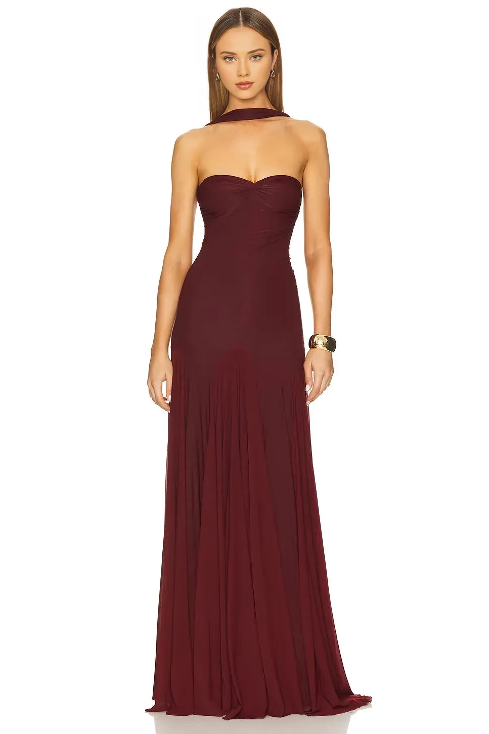 Elegant Mermaid Strapless Draped Back Floor Length Evening Dress