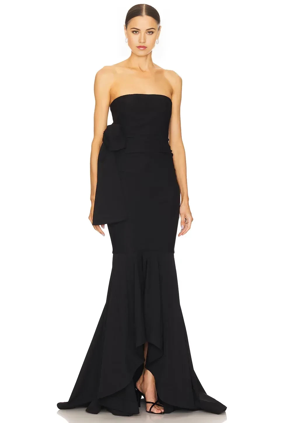 Elegant Mermaid Strapless Sleeveless Bow Detail Asymmetric Length Evening Dress