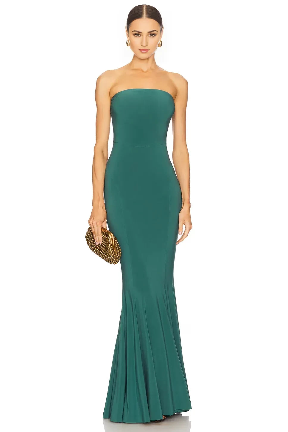 Elegant Mermaid Strapless Sleeveless Open Back Floor Length Evening Dress