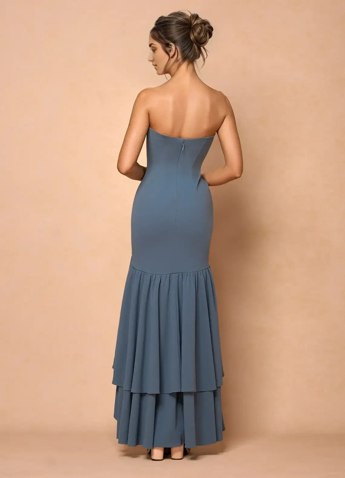 Elegant Mermaid Strapless Sleeveless Open Back Floor Length For Ladies Prom Dress ﻿