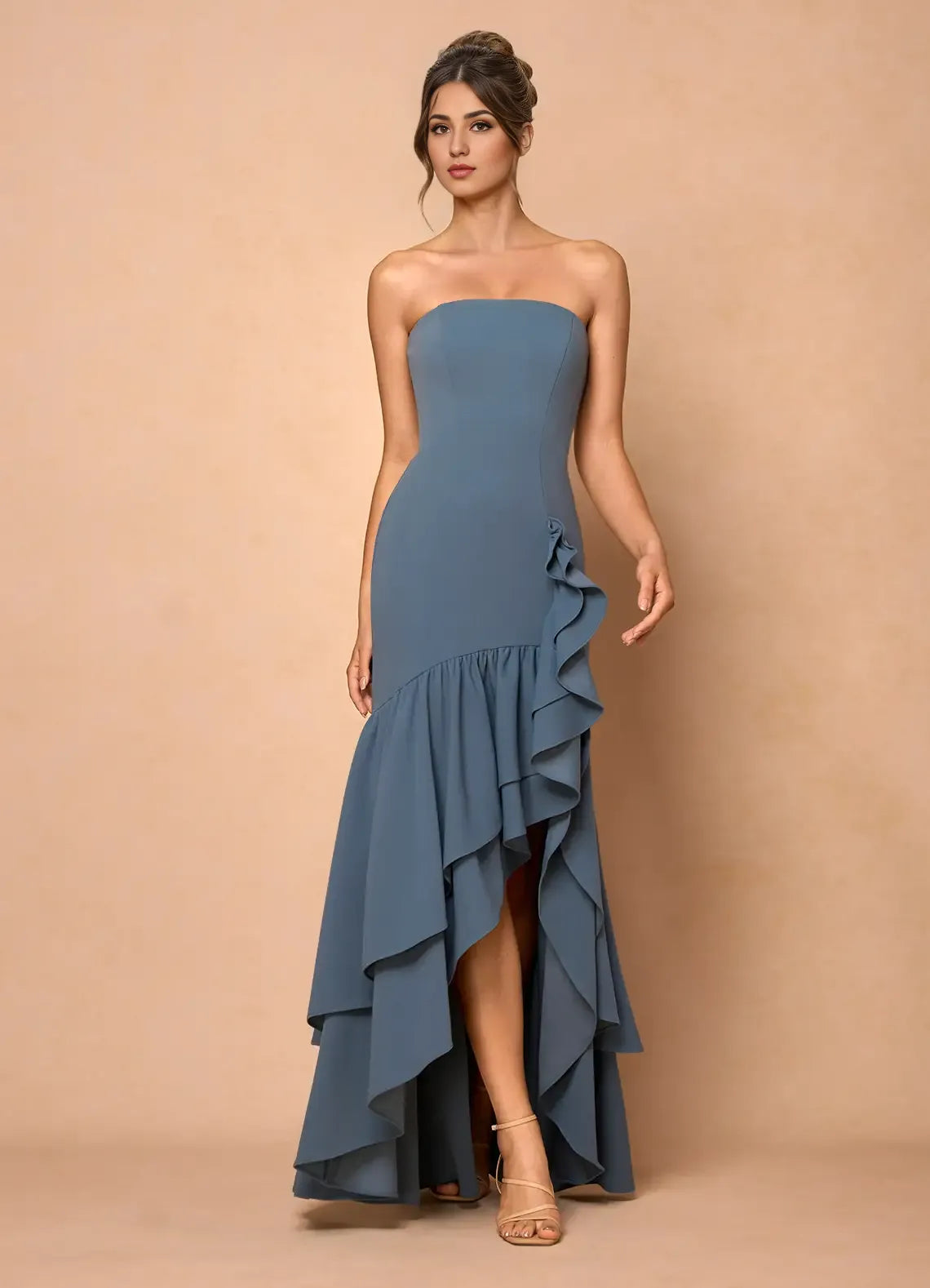 Elegant Mermaid Strapless Sleeveless Open Back Floor Length For Ladies Prom Dress ﻿