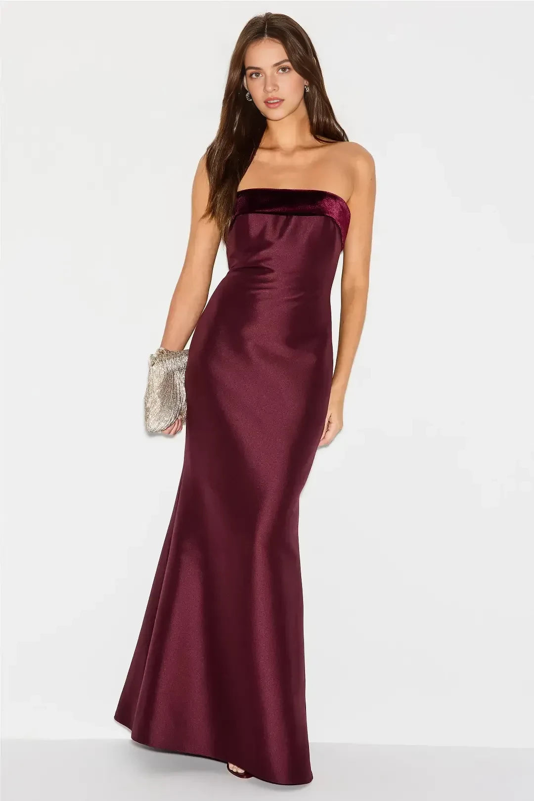Elegant Mermaid Strapless Sleeveless Velvet Accent Floor Length Plus Size Prom Dress