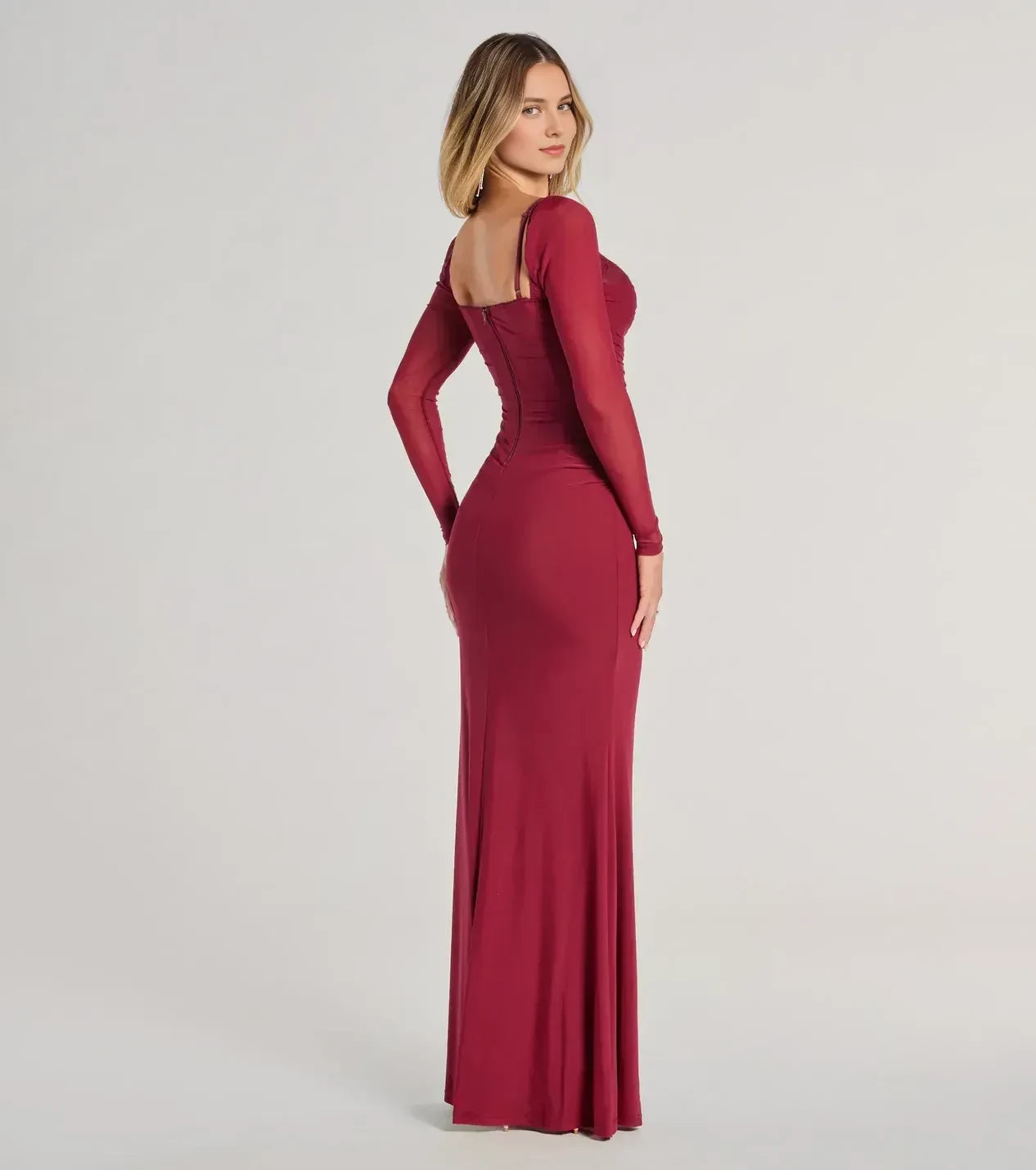 Elegant Mermaid Sweetheart Neck Long Sleeve Zipper Back Floor Length Prom Dress