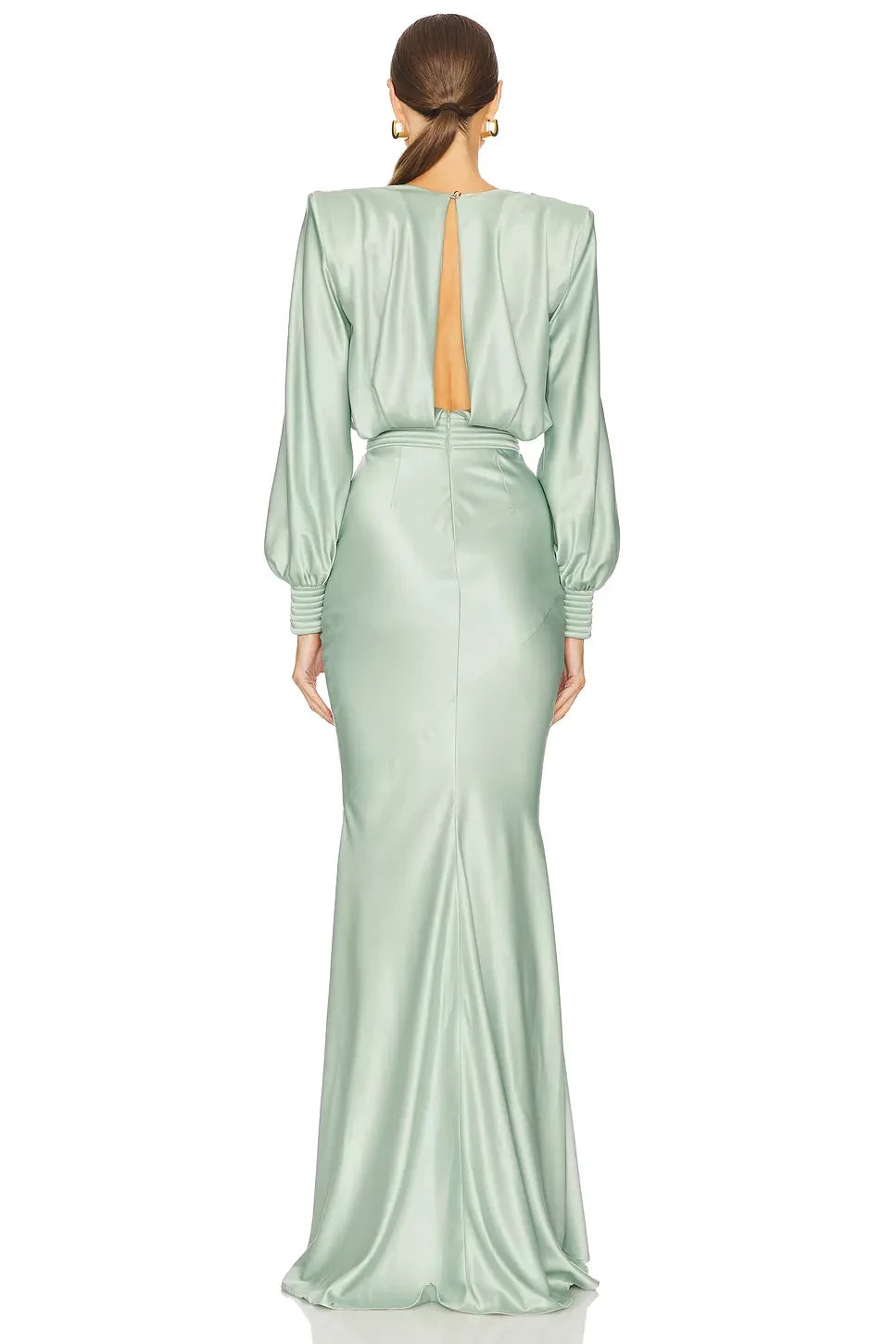 Elegant Mermaid V Neck Long Sleeve Keyhole Back Floor Length Evening Dress