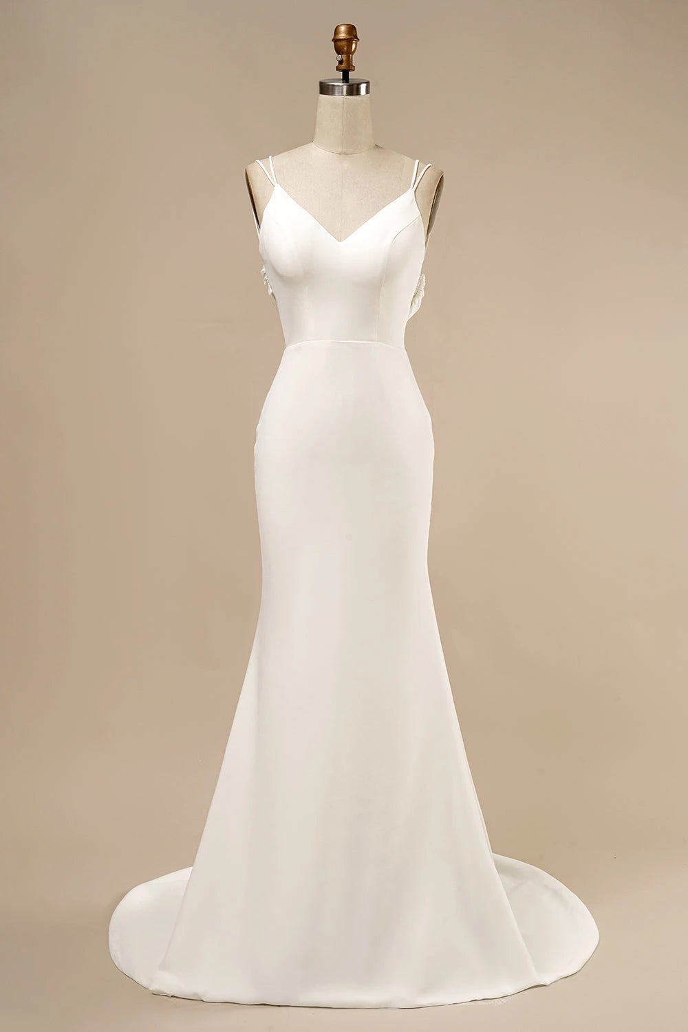 Elegant Mermaid V Neck Sleeveless Spaghetti Strap Cowl Back Maxi Wedding Dress