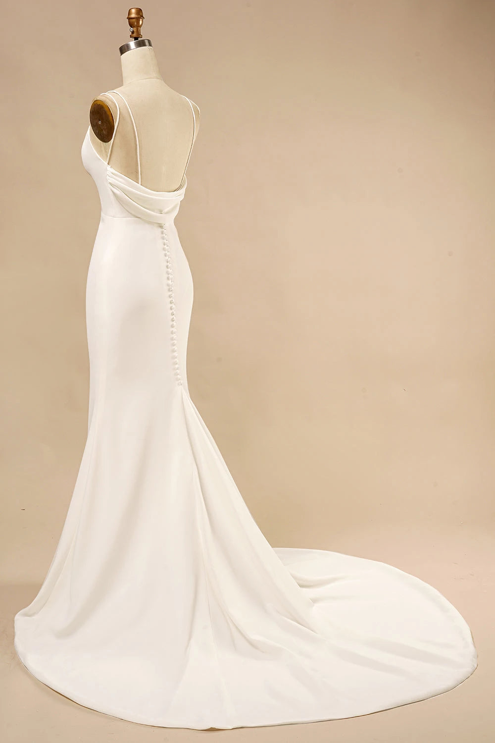 Elegant Mermaid V Neck Sleeveless Spaghetti Strap Cowl Back Maxi Wedding Dress