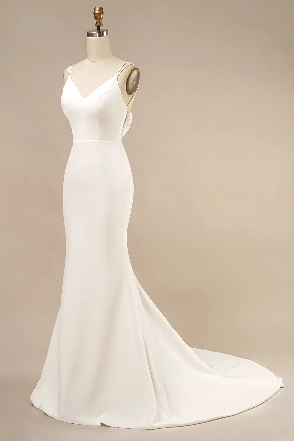 Elegant Mermaid V Neck Sleeveless Spaghetti Strap Cowl Back Maxi Wedding Dress