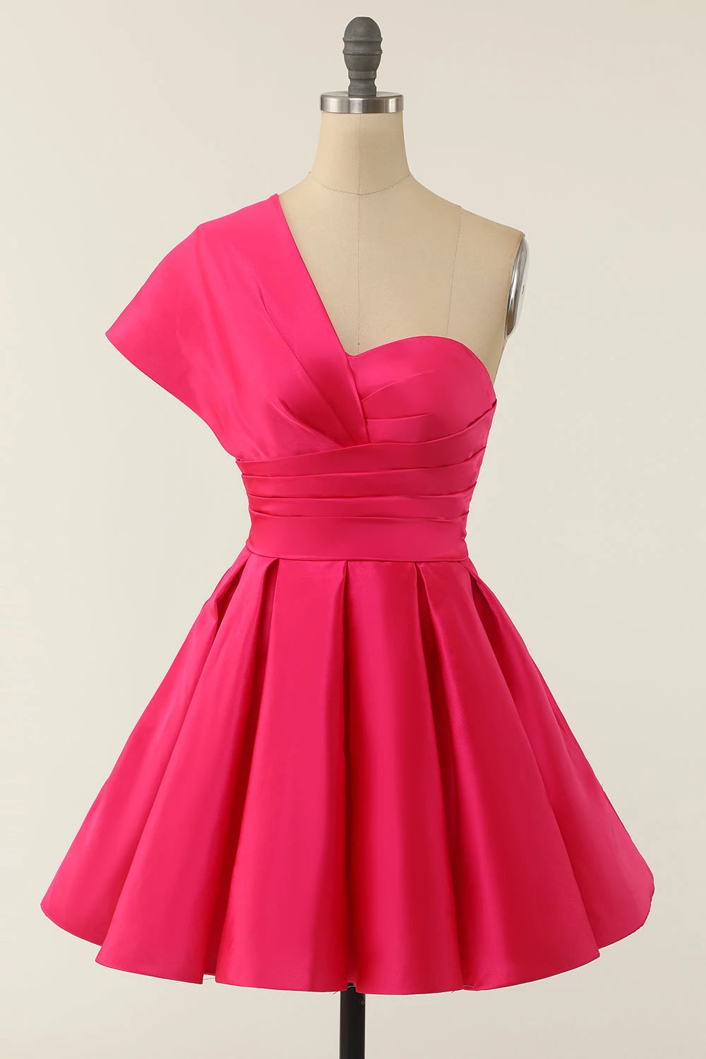 Elegant One-Shoulder Pleated Flared Mini Party Dress Homecoming Dress