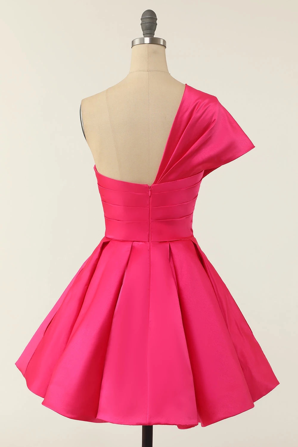Elegant One-Shoulder Pleated Flared Mini Party Dress Homecoming Dress