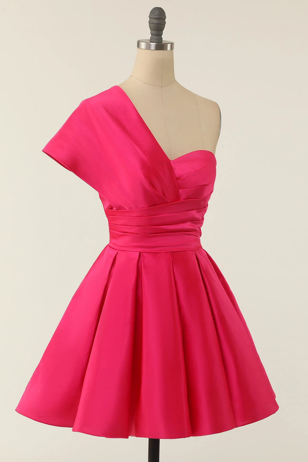 Elegant One-Shoulder Pleated Flared Mini Party Dress Homecoming Dress