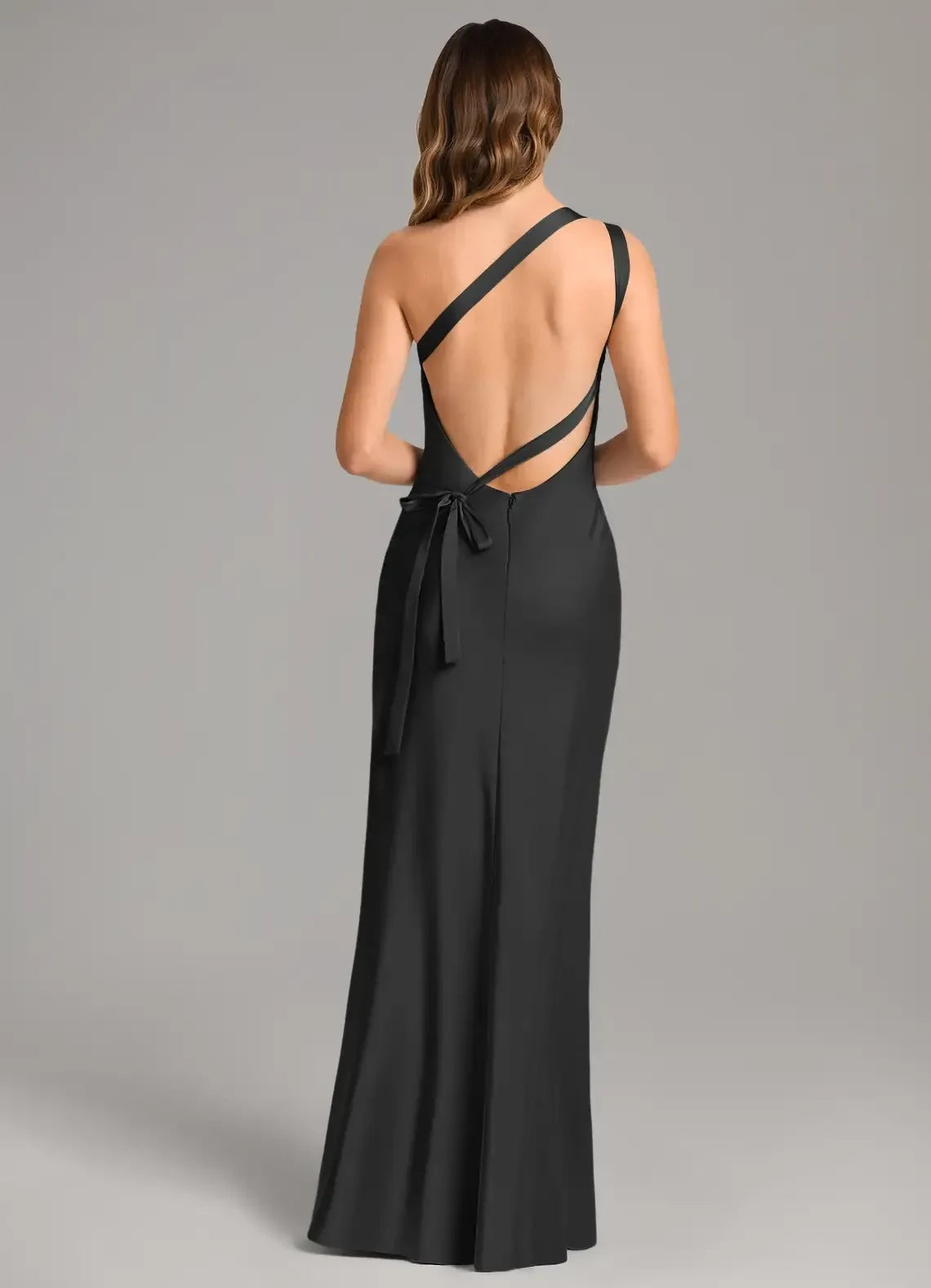Elegant One Shoulder Sheath Sleeveless Open Back Floor Length Bridesmaid Dress