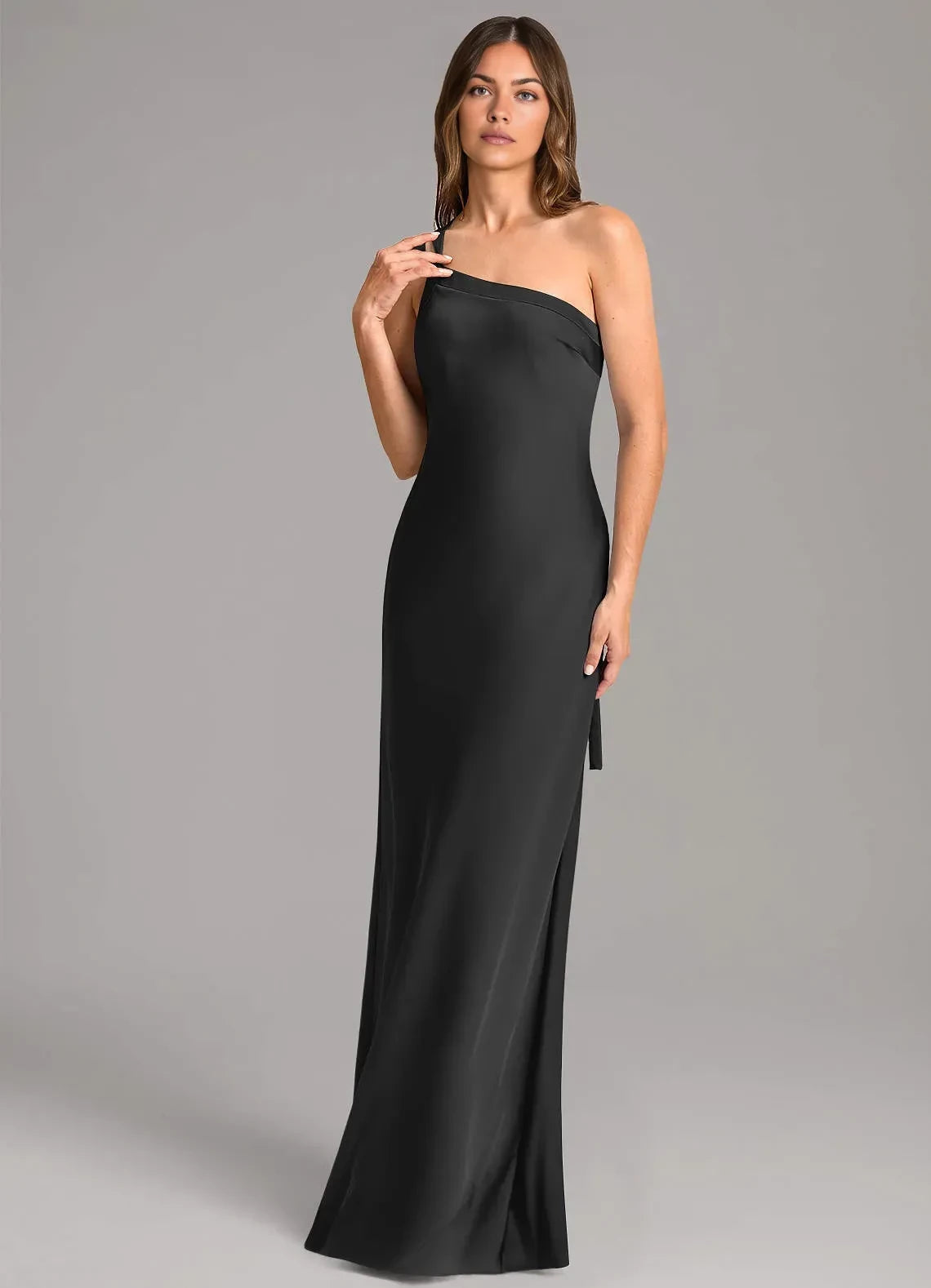 Elegant One Shoulder Sheath Sleeveless Open Back Floor Length Bridesmaid Dress