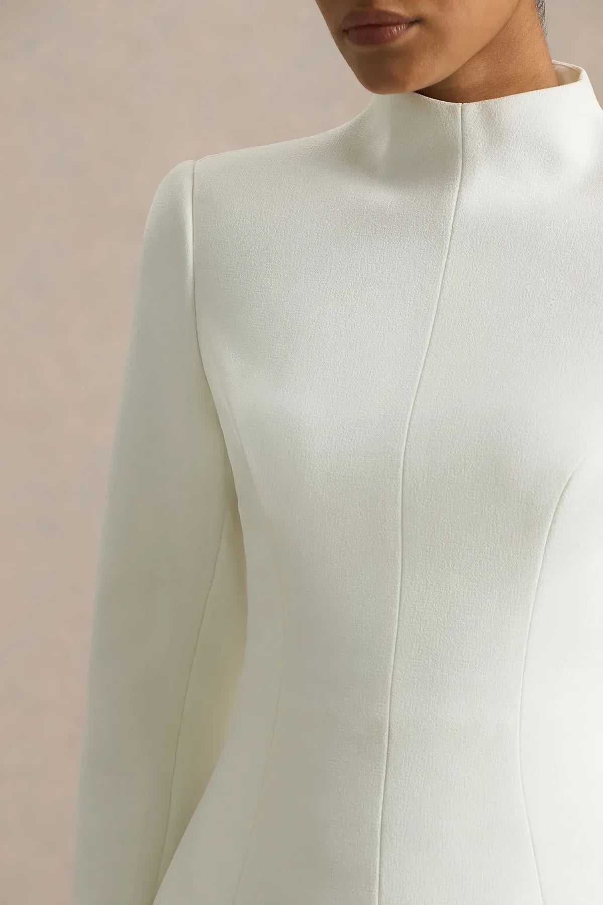 Elegant Peplum High Neck Long Sleeve Zip Back Floor Length Evening Dress