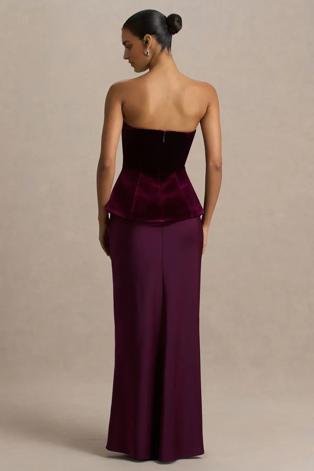 Elegant Peplum Strapless Sleeveless Zip Back Floor Length Evening Dress