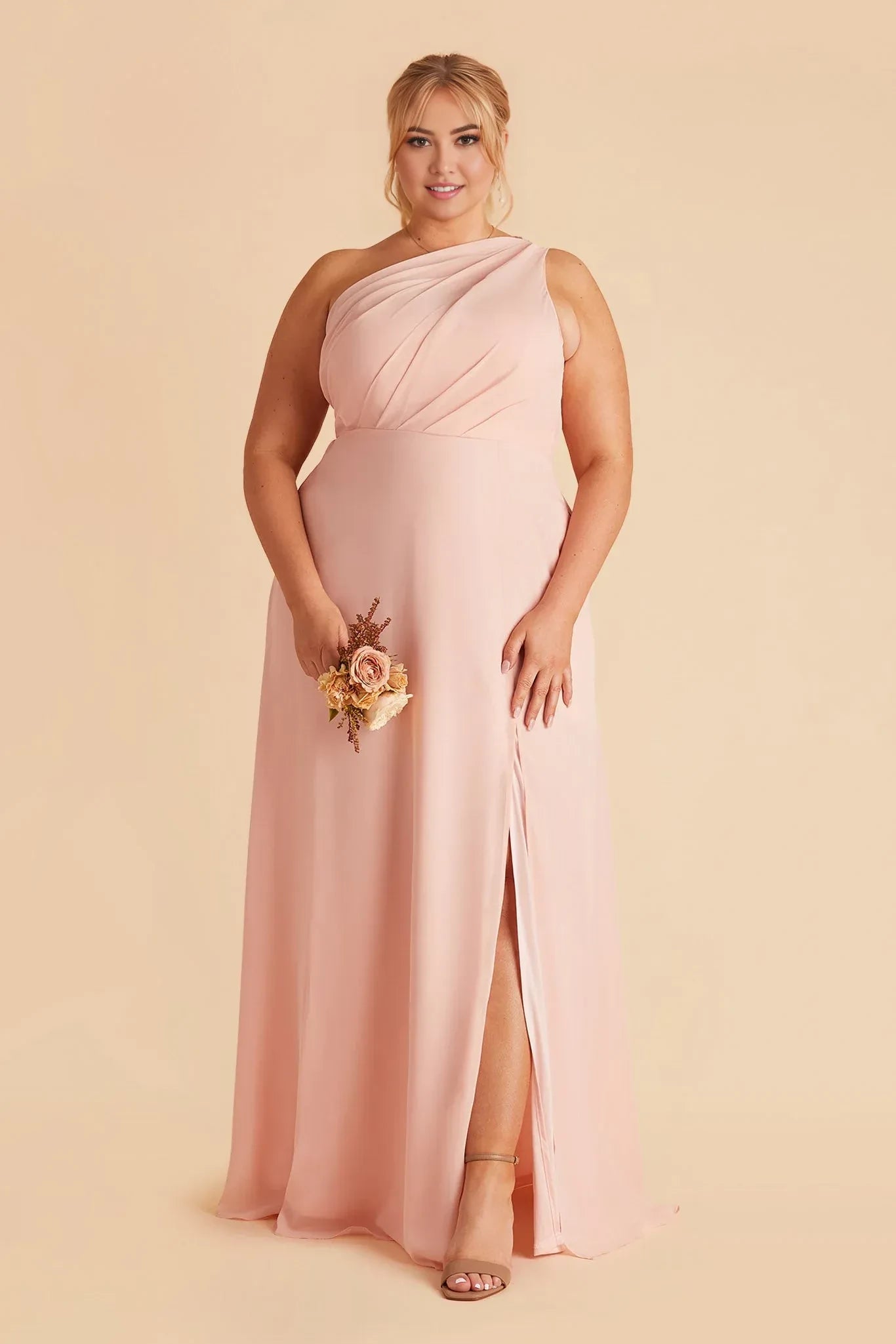 Elegant Plus Size Sheath One Shoulder Sleeveless Open Back Floor Length Bridesmaid Dress