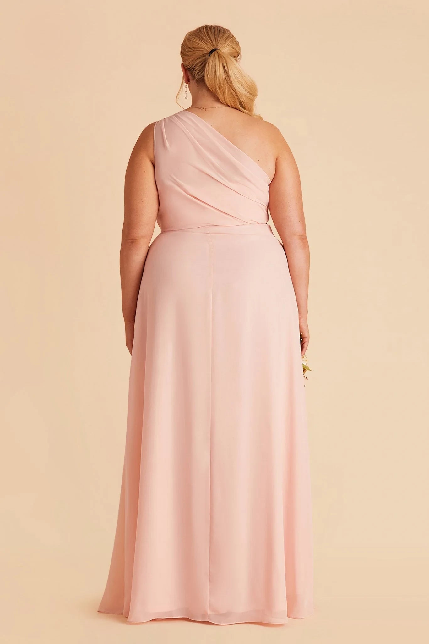 Elegant Plus Size Sheath One Shoulder Sleeveless Open Back Floor Length Bridesmaid Dress
