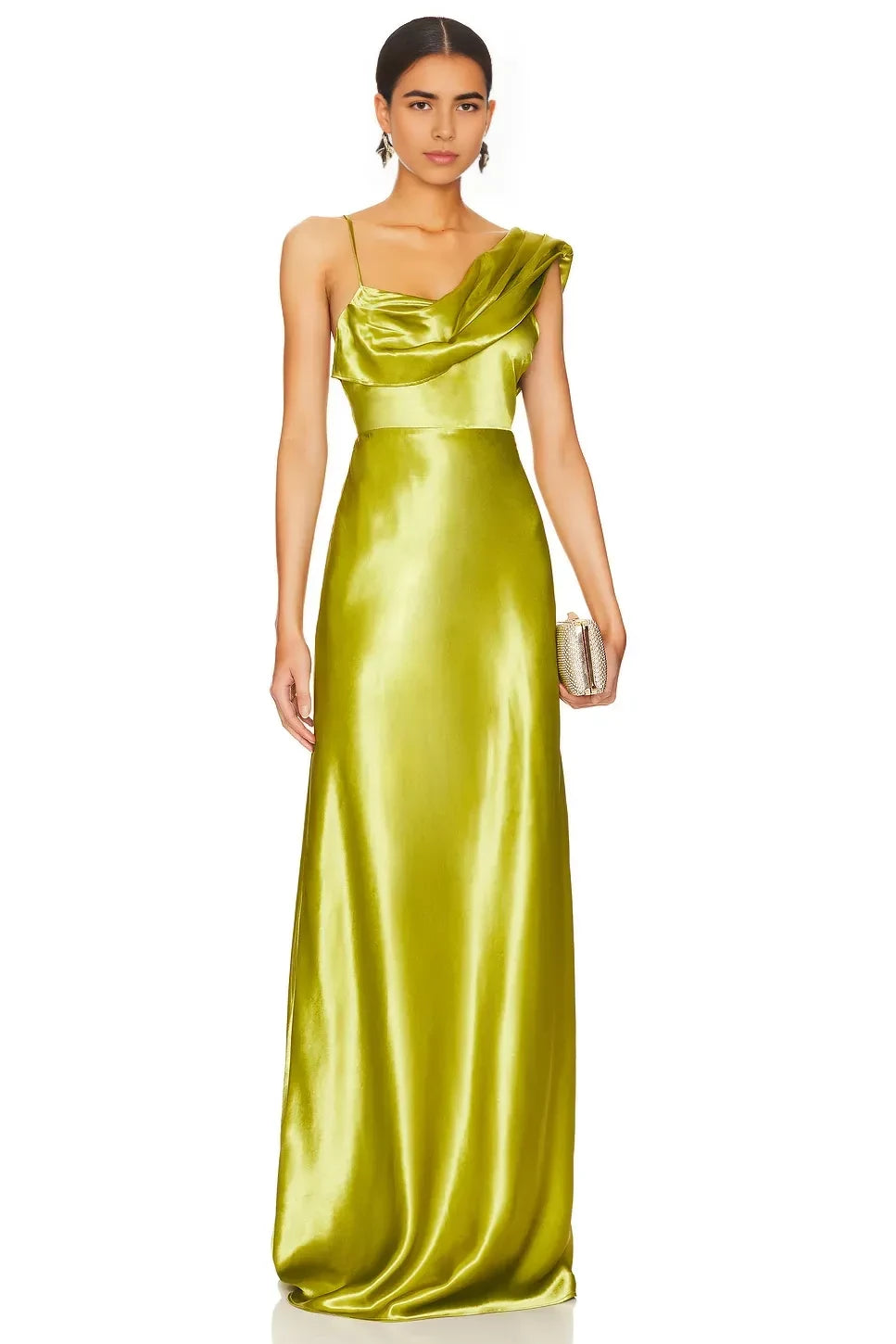 Elegant Sheath Asymmetric Neck Draped Sleeve Open Back Floor Length Evening Dress