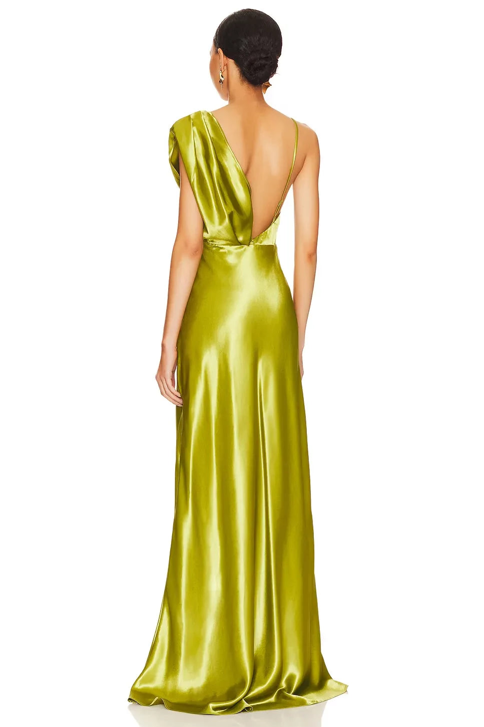Elegant Sheath Asymmetric Neck Draped Sleeve Open Back Floor Length Evening Dress