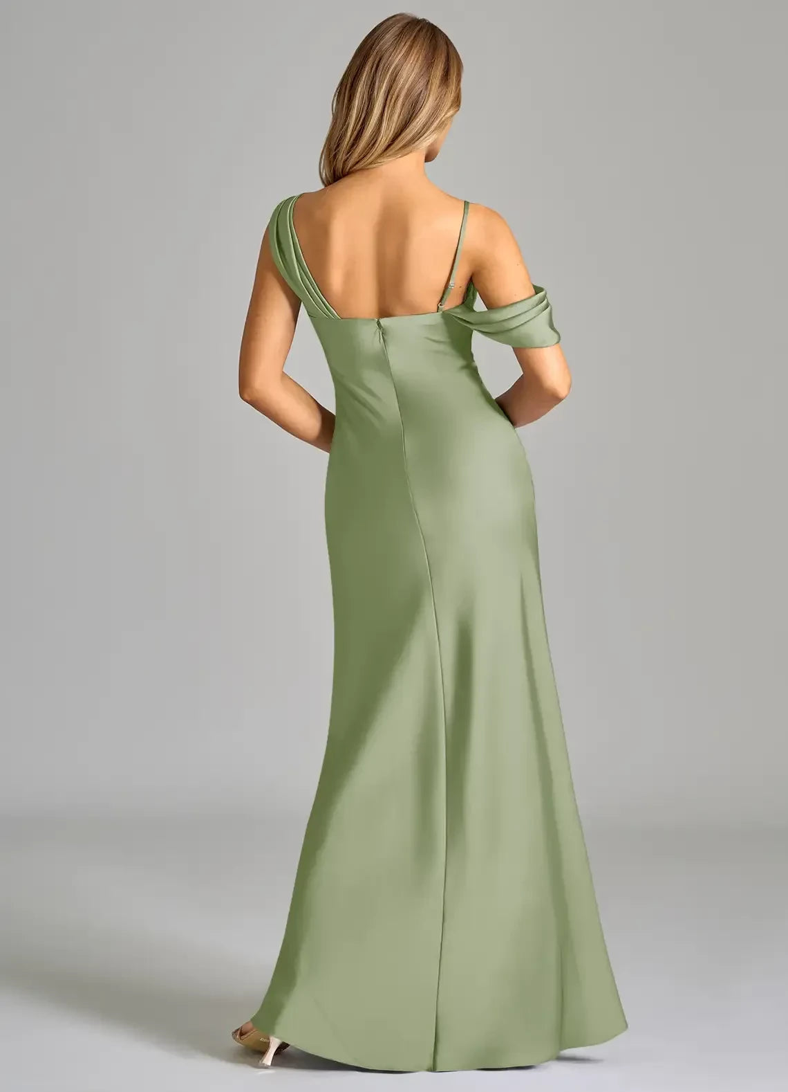 Elegant Sheath Asymmetrical Neck One Shoulder Floor Length Bridesmaid Dress