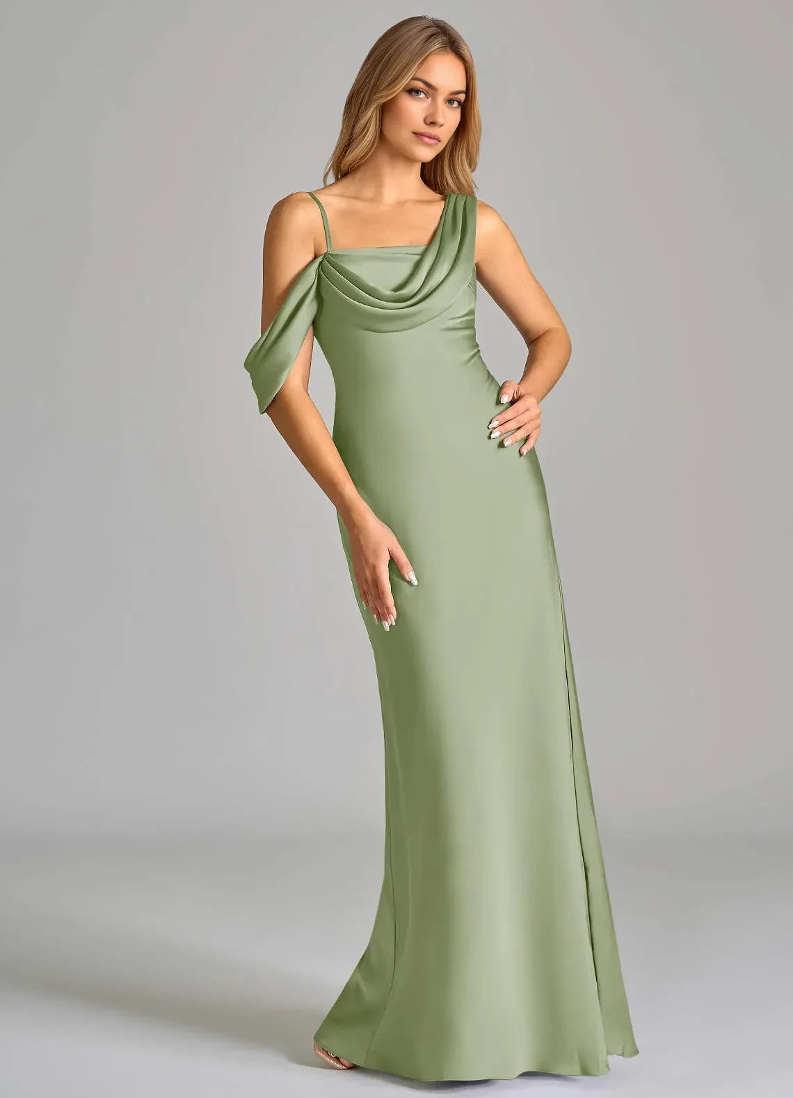 Elegant Sheath Asymmetrical Neck One Shoulder Floor Length Bridesmaid Dress