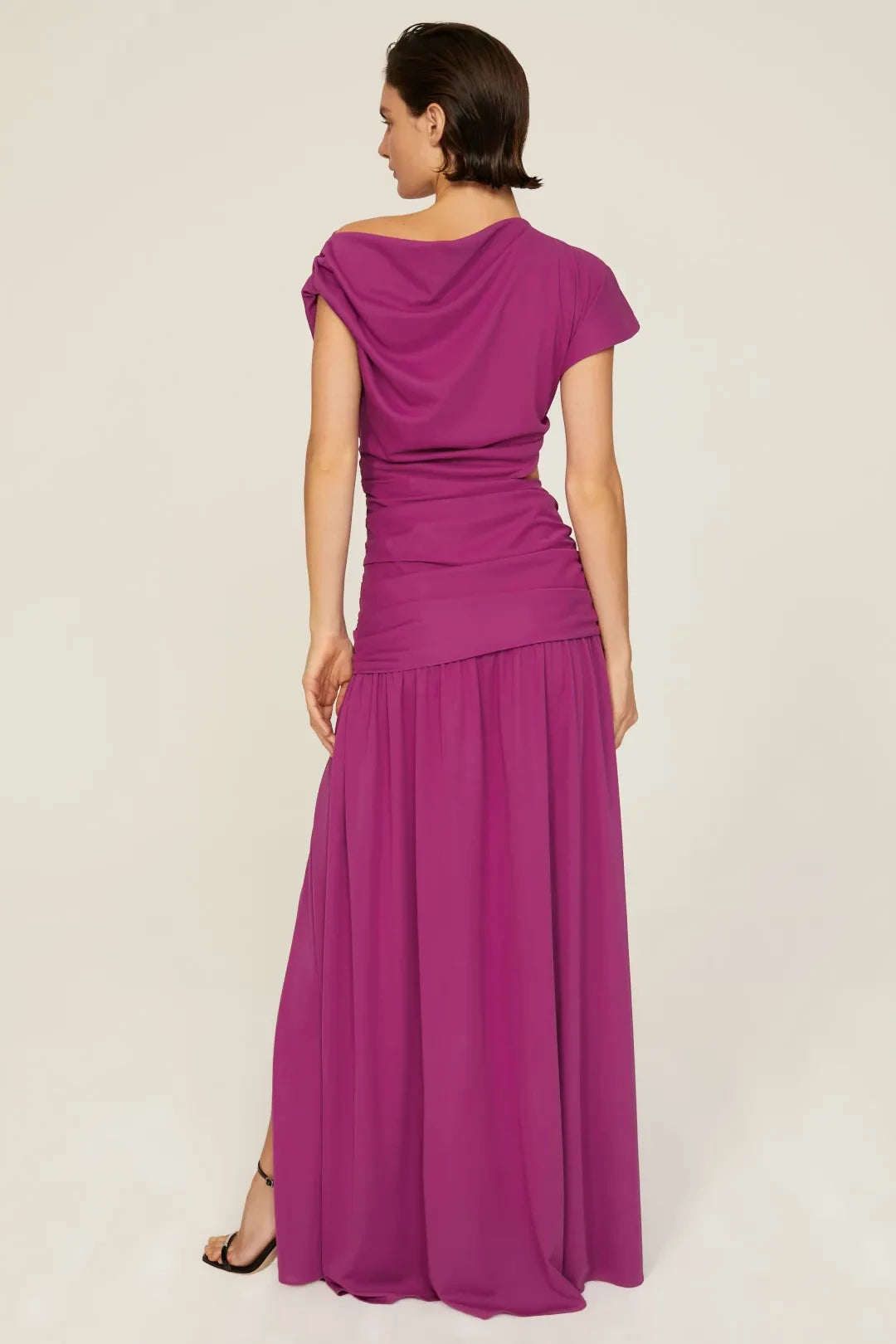 Elegant Sheath Boat Neck Cap Sleeve Cutout Waist Floor Length Plus Size Prom Dress