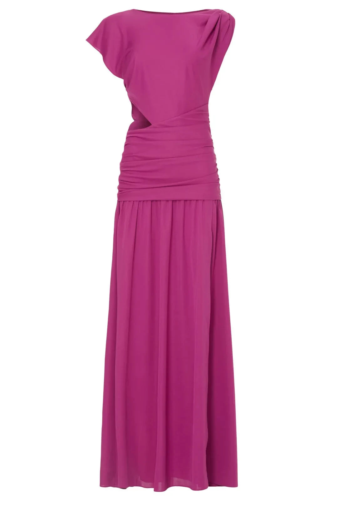 Elegant Sheath Boat Neck Cap Sleeve Cutout Waist Floor Length Plus Size Prom Dress