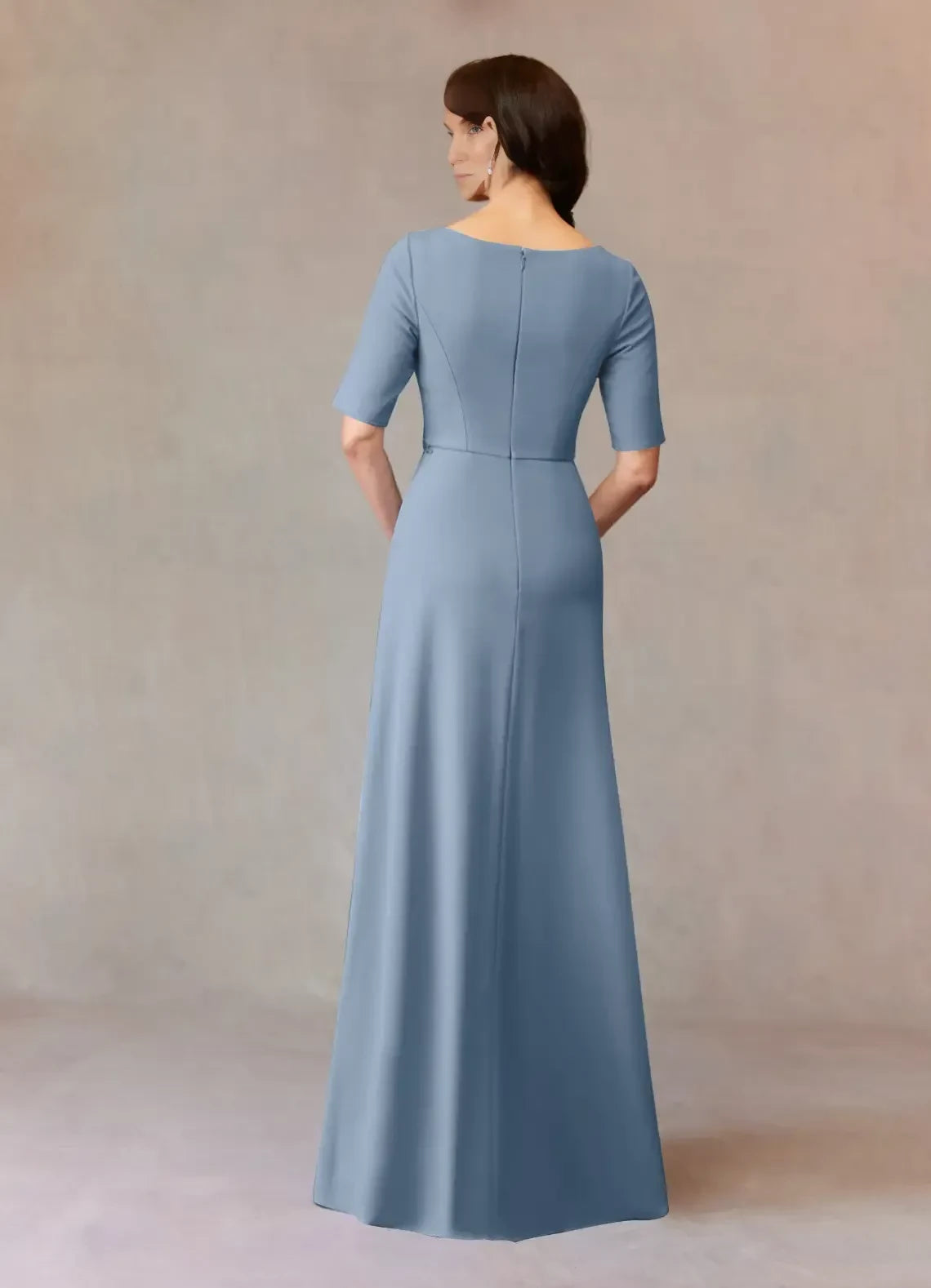 Elegant Sheath Boat Neck Elbow Length Sleeve Zipper Back Floor Length Mother of the Bride Dress