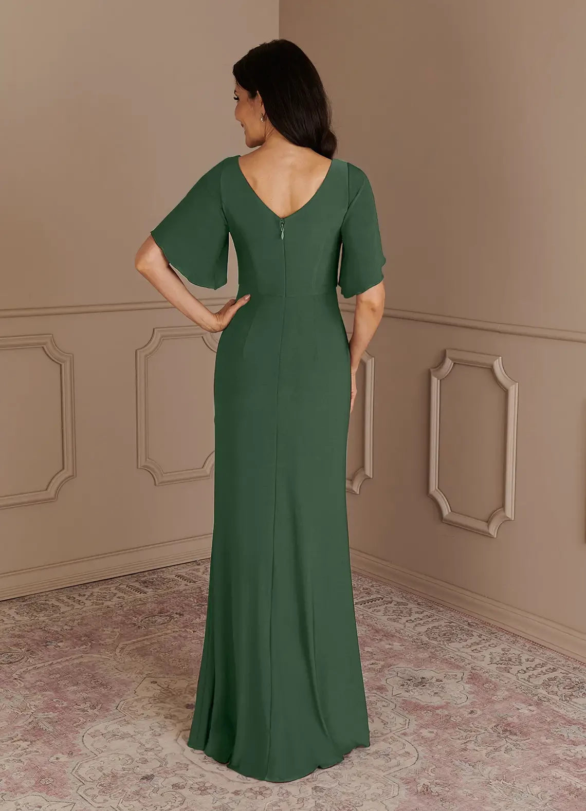 Elegant Sheath Boat Neck Flutter Sleeve Zipper Back Floor Length Mother of the Bride Dress