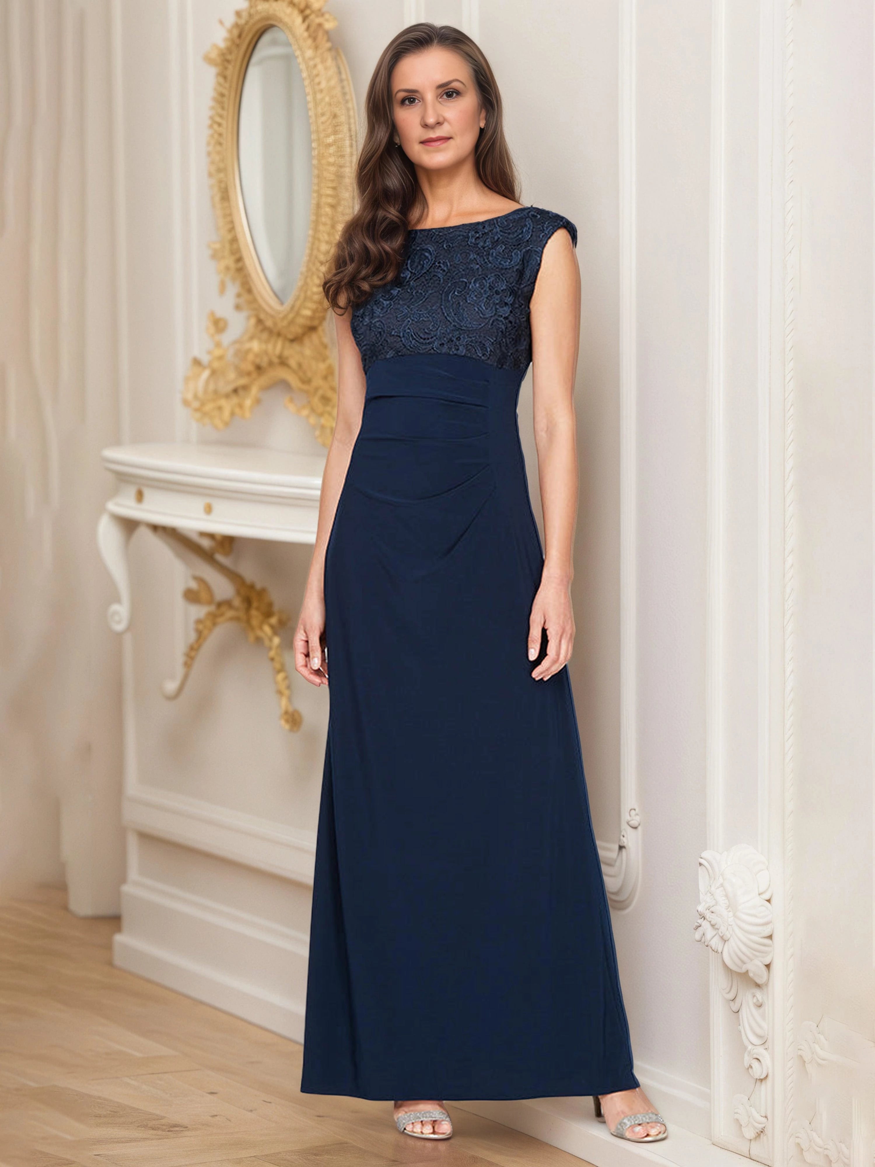 Elegant Sheath Boat Neck Sleeveless Cowl Back Floor Length Mother of the Bride Dress