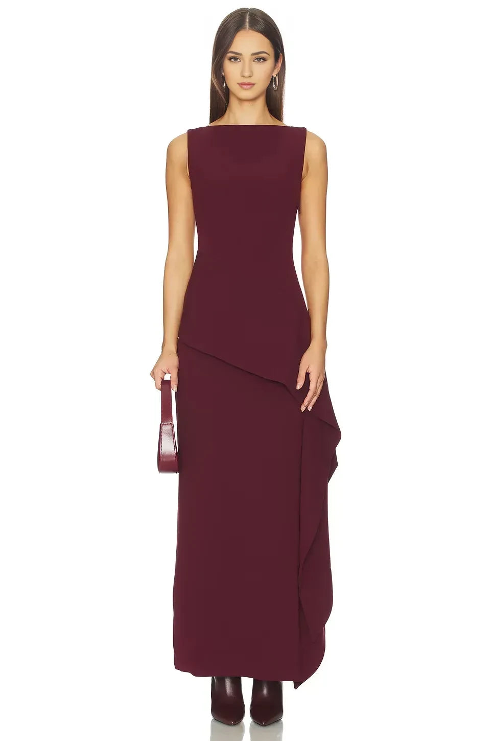 Elegant Sheath Boat Neck Sleeveless Draped Asymmetric Floor Length Evening Dress