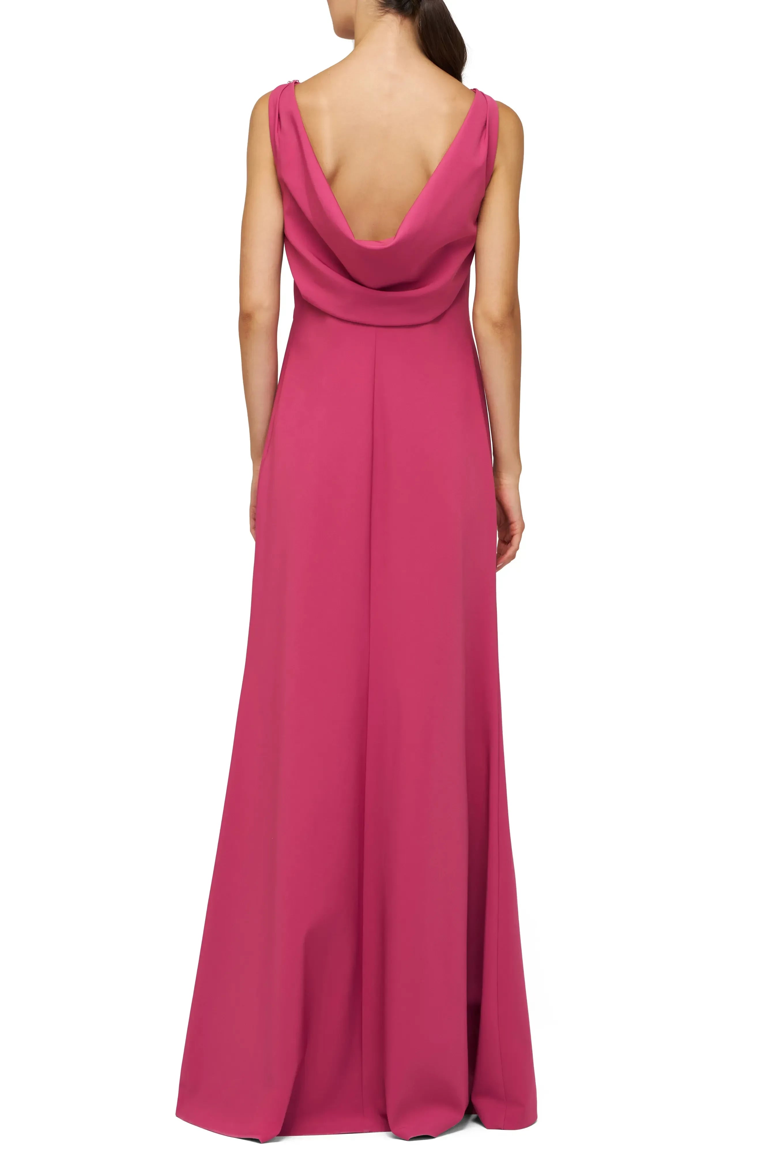 Elegant Sheath Boat Neck Sleeveless Draped Back Floor Length Evening Dress
