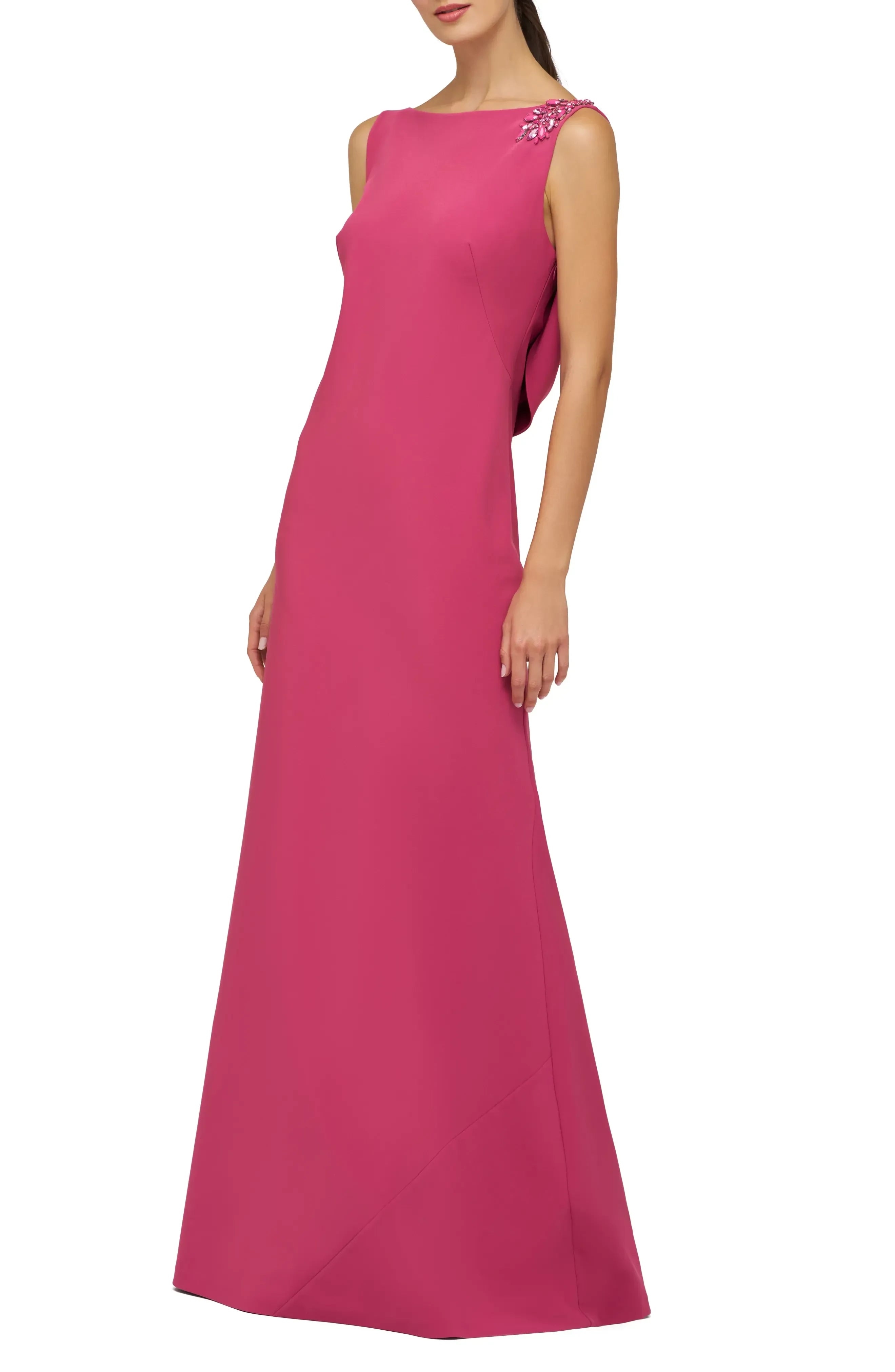 Elegant Sheath Boat Neck Sleeveless Draped Back Floor Length Evening Dress