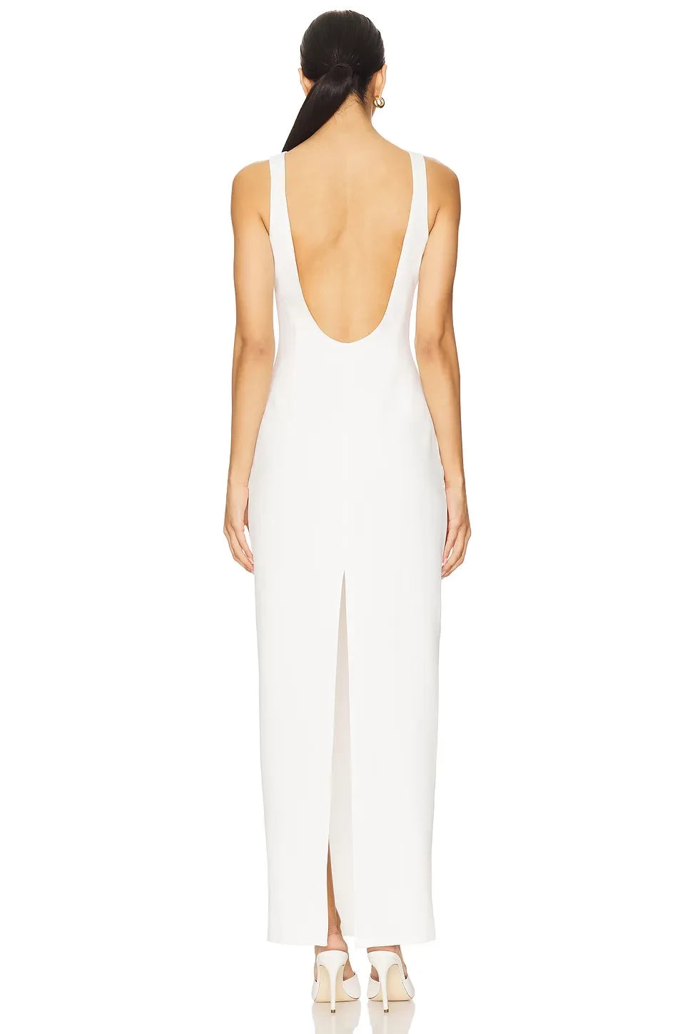 Elegant Sheath Boat Neck Sleeveless Open Back Slit Back Floor Length Evening Dress