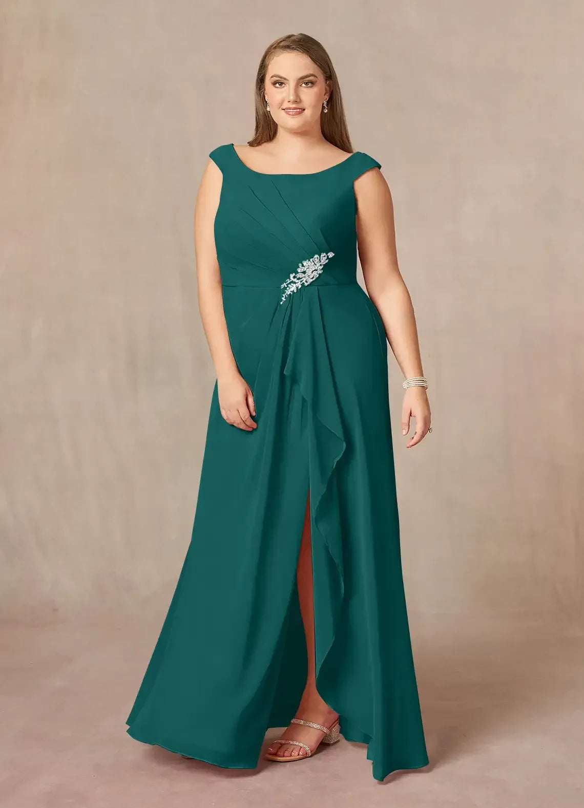 Elegant Sheath Boat Neck Sleeveless Zipper Back Plus Size Floor Length Mother of the Bride Dress