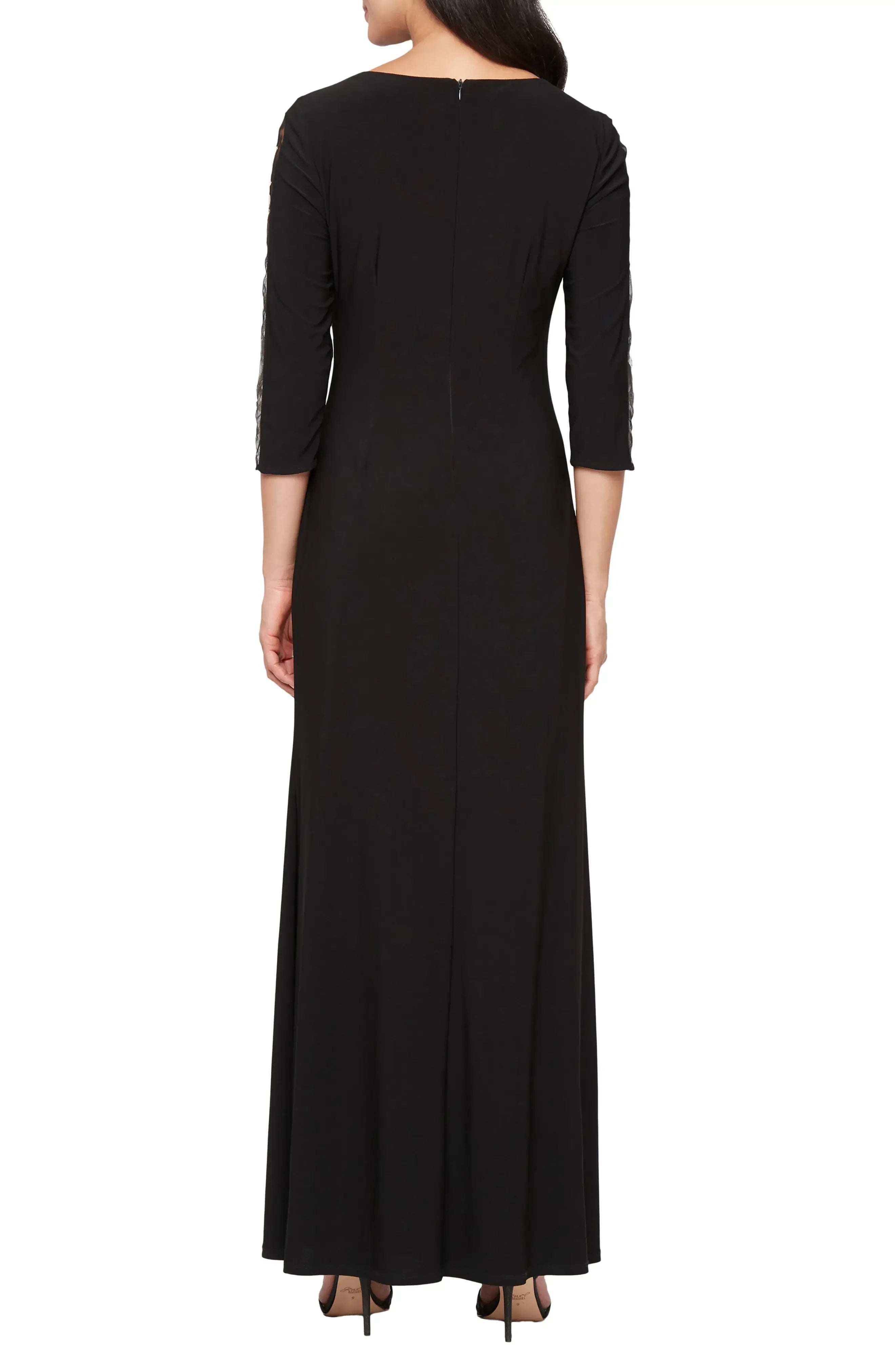 Elegant Sheath Boat Neck Three Quarter Sleeve Zipper Back Floor Length Evening Dress