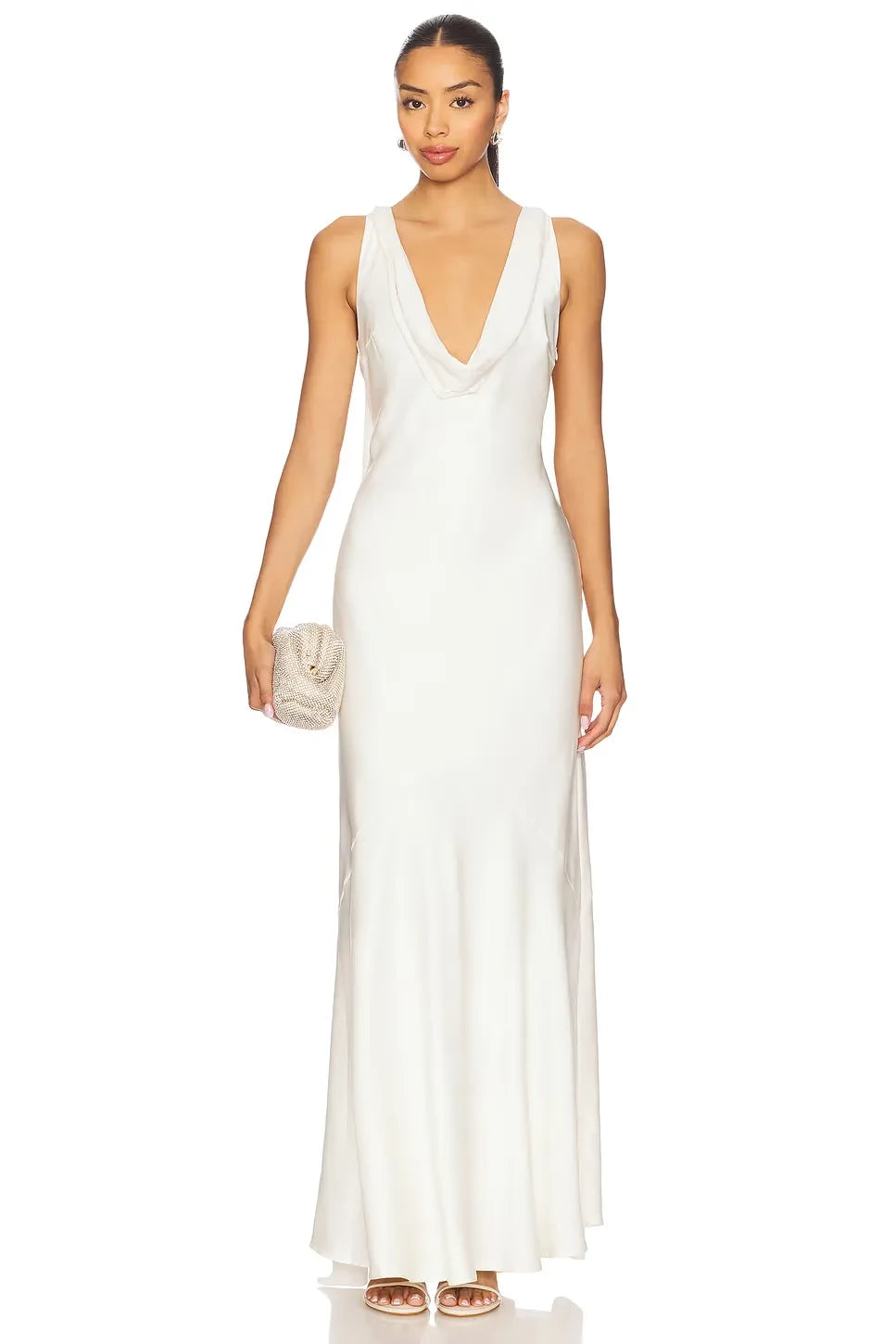 Elegant Sheath Cowl Neck Sleeveless Draped Back Floor Length Evening Dress