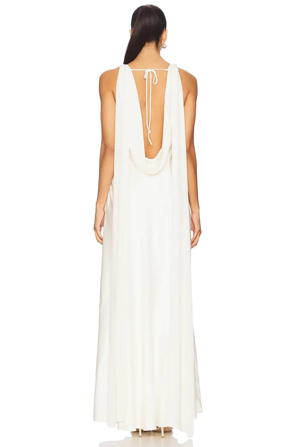 Elegant Sheath Cowl Neck Sleeveless Draped Back Floor Length Evening Dress
